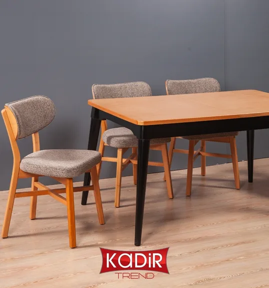 Kumaş döşemeli sandalyeli dikdörtgen cafe masası